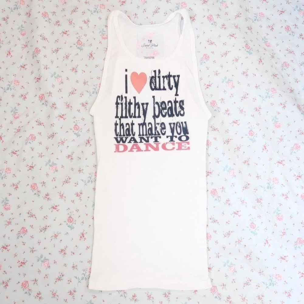 y2k dirty filthy beats slogan ribbed tank club graphic